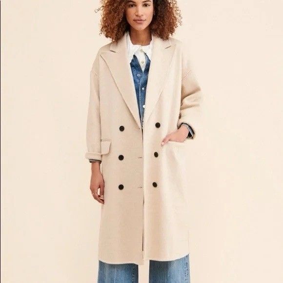 Free People Double Breasted Wool Blend Coat Size M Maxi Coat in Sand Oversized - Picture 3 of 16